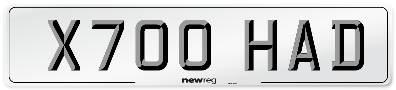 X700 HAD Number Plate from New Reg